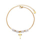 Cross Pearl Beaded Anklet [304 Stainless Steel, 14K Gold Plated]