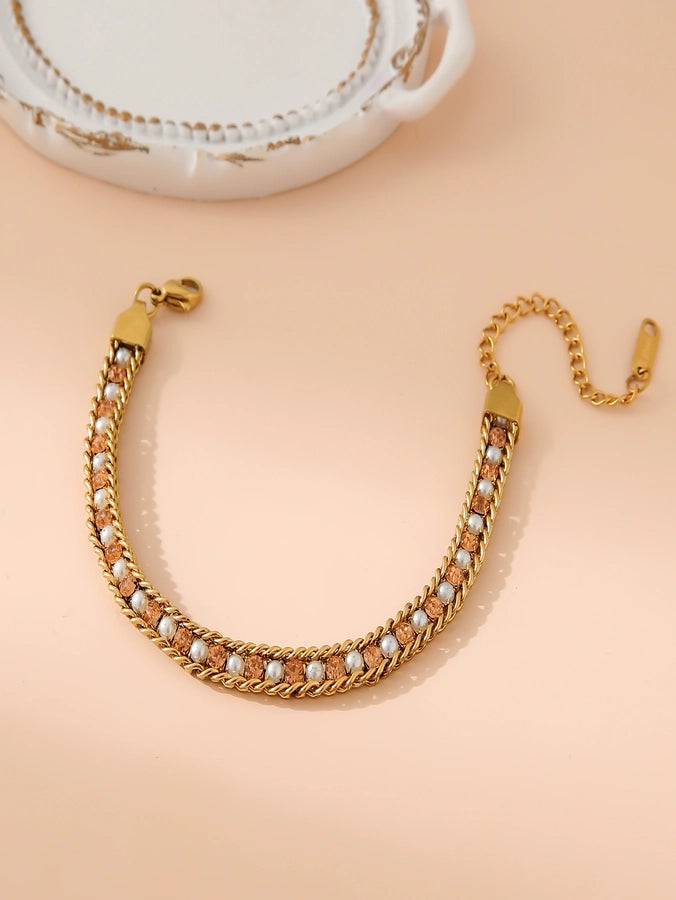 Glam Rhinestones Bracelet [304 Stainless Steel, 18K Gold Plated]