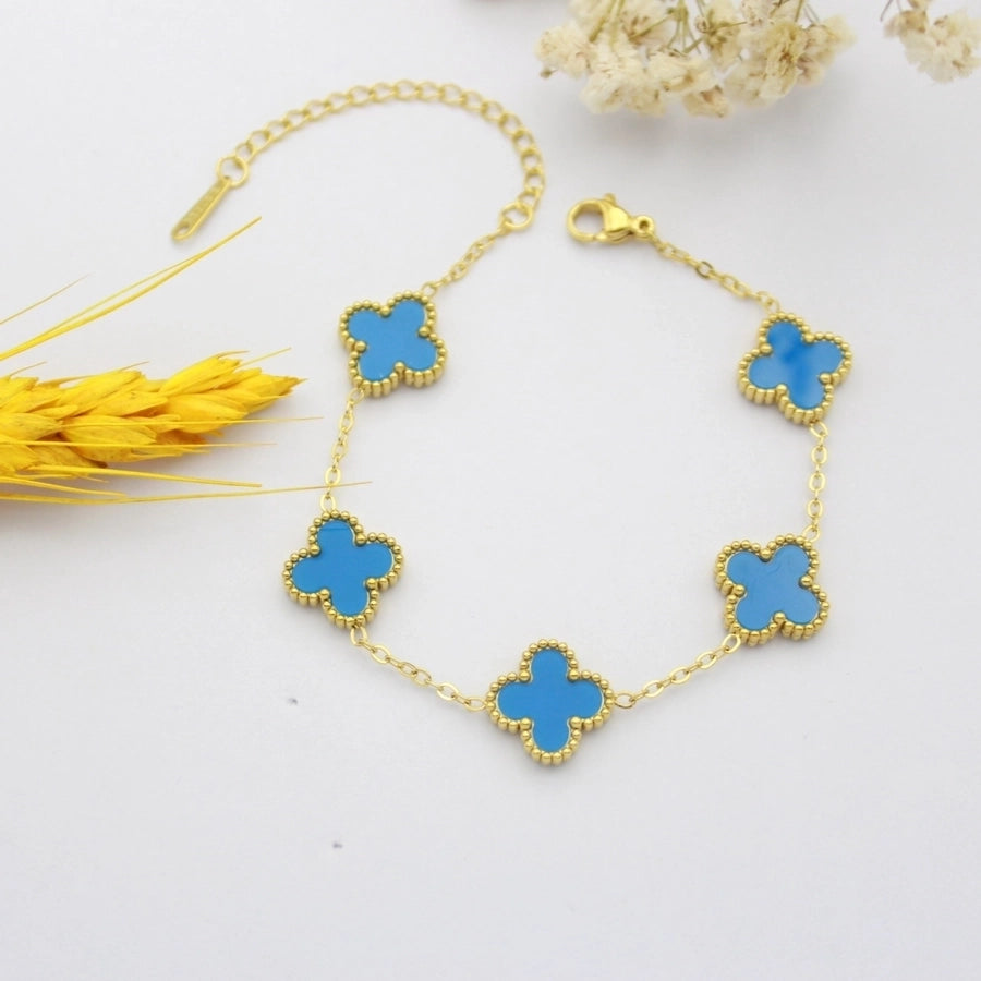 Four Leaf Clover Zircon Bracelets [304 Stainless Steel,18K Gold Plated]