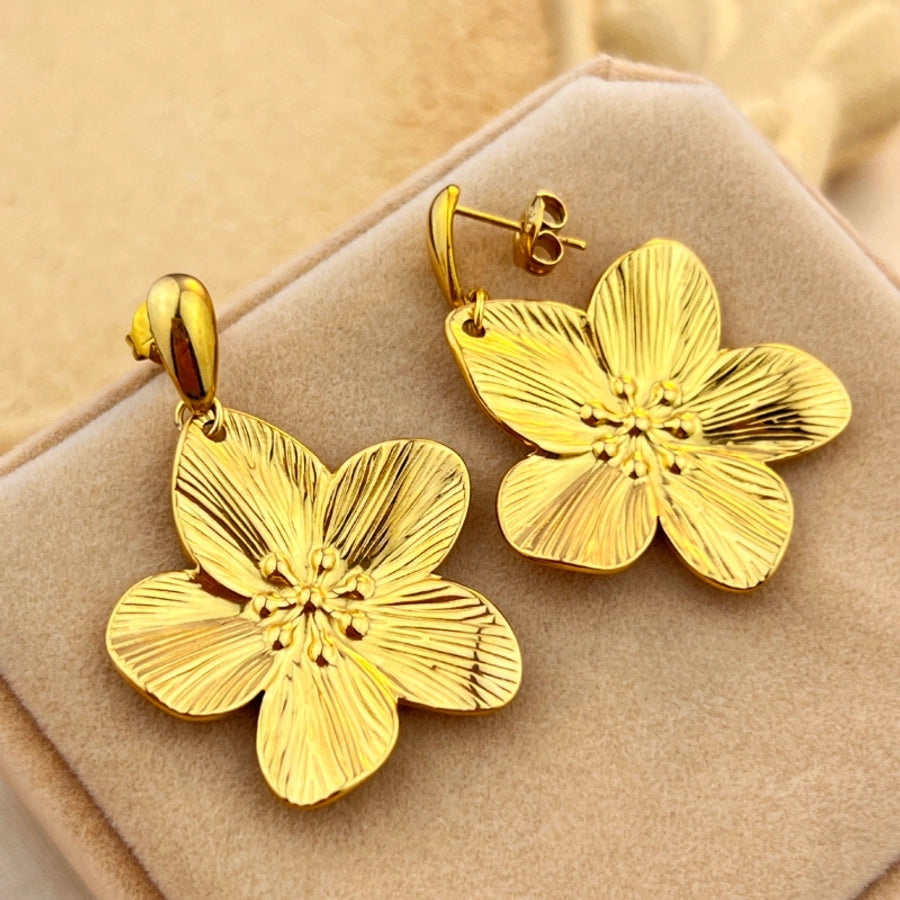 Boucles d'oreilles à fleurs rétro [304 en acier inoxydable, 18 km plaqués à l'or]