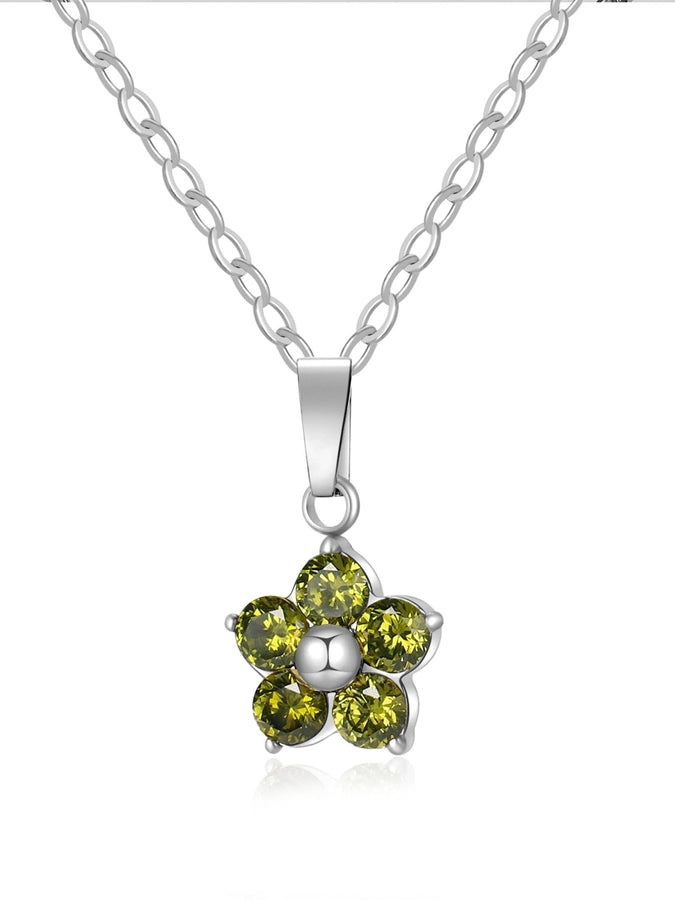 Flower Zircon Pendant Necklace [304 Stainless Steel]