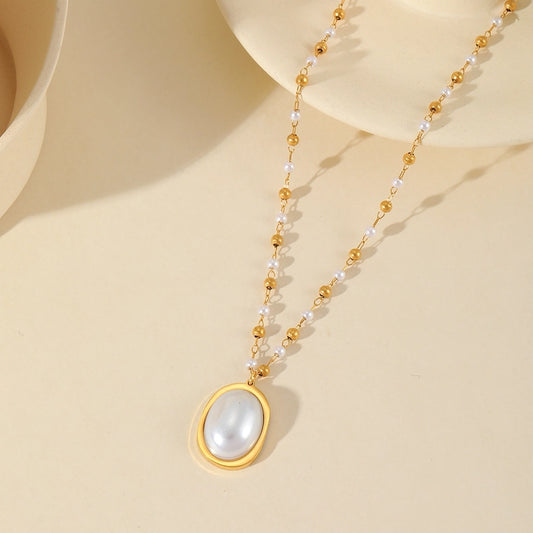 Oval Acrylic Pendant Necklace  [304 Stainless Steel,18K Gold Plated]