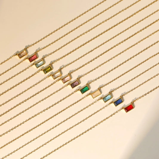 Rectanglezirkon ketting in moderne stijl [304 roestvrij staal, 18K vergulde goud]