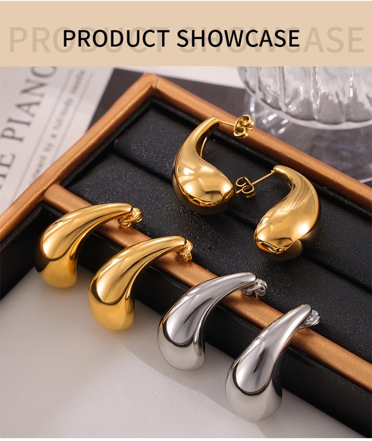 Water Droplets Earrings [304 Stainless Steel,18K Gold Plated]