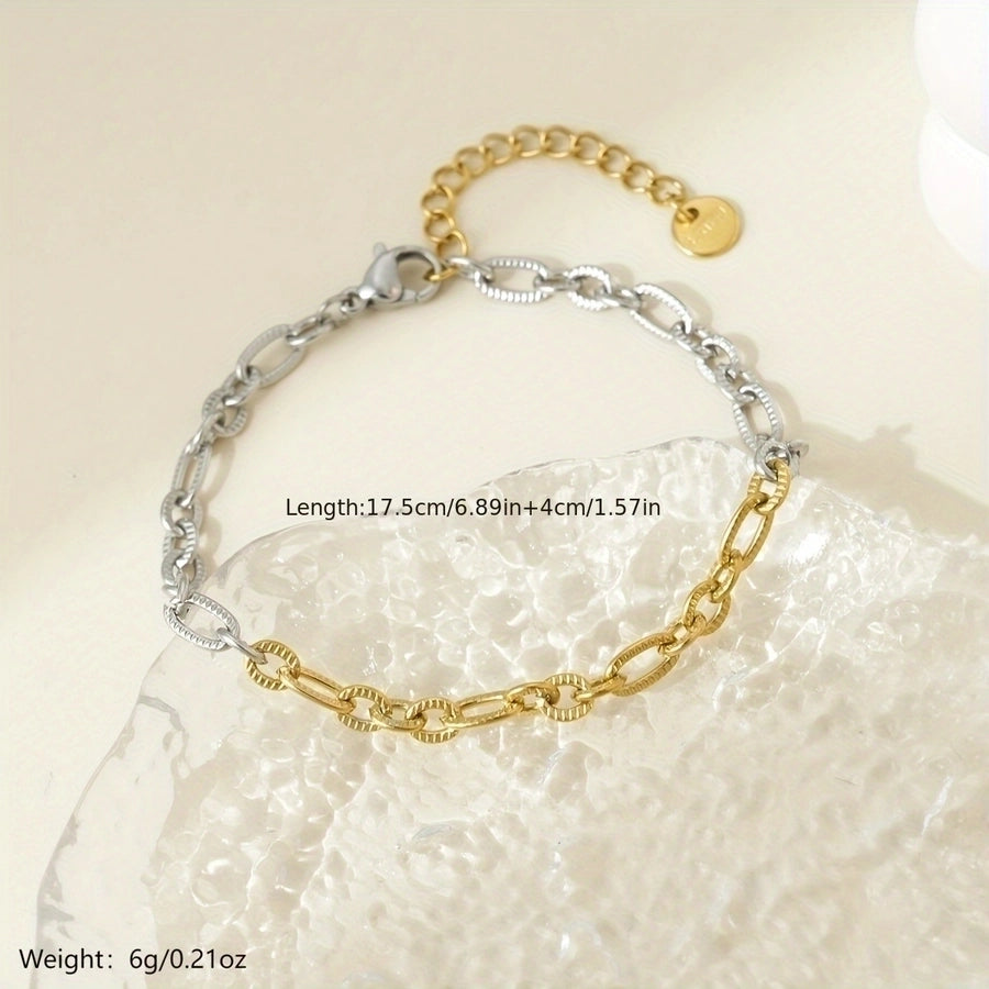 Mixed Silver Gold Bracelets [304 Stainless Steel, 14K Gold Plated]