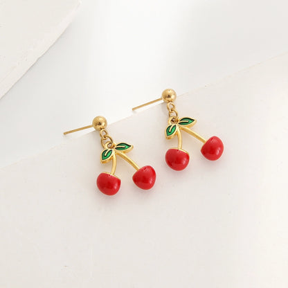 Cherry Strawberry Enamel Plating Earingings/Náhrdelník [304 nerezový ocel]