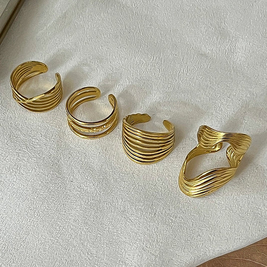 Anel aberto casual [304 aço inoxidável 18K Gold Plated]