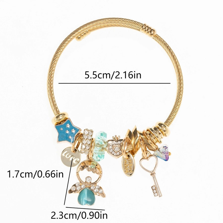 Angel Artificial Crystal Bangle Bracelet [304 Stainless Steel, Alloy]