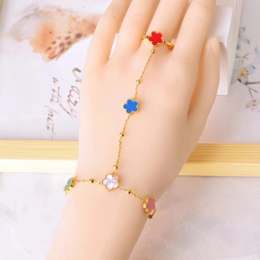 Flower Acrylic Finger Bracelet [304 Stainless Steel, 18K Gold Plated]