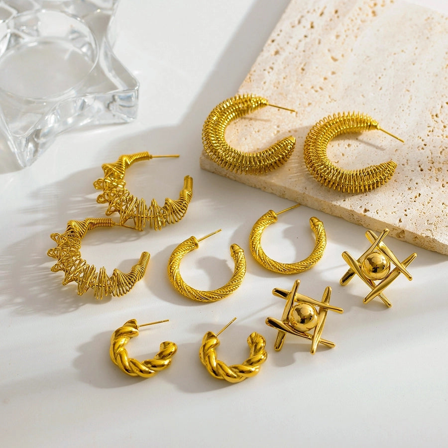 Moon Twist Earrings [304 Stainless Steel,18K Gold Plated]