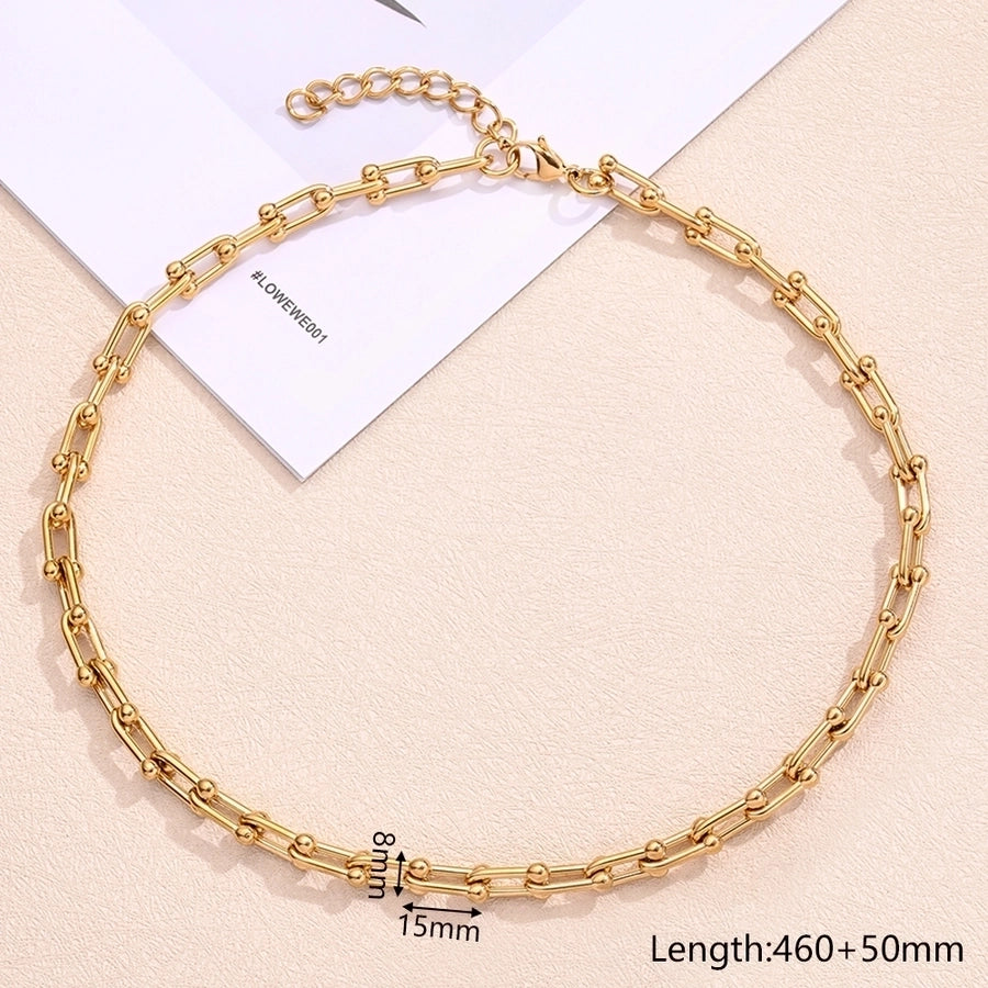 U Shape Chain  Bracelet/Necklace/Jewelry Set [304 Stainless Steel, 18K Gold Plated]