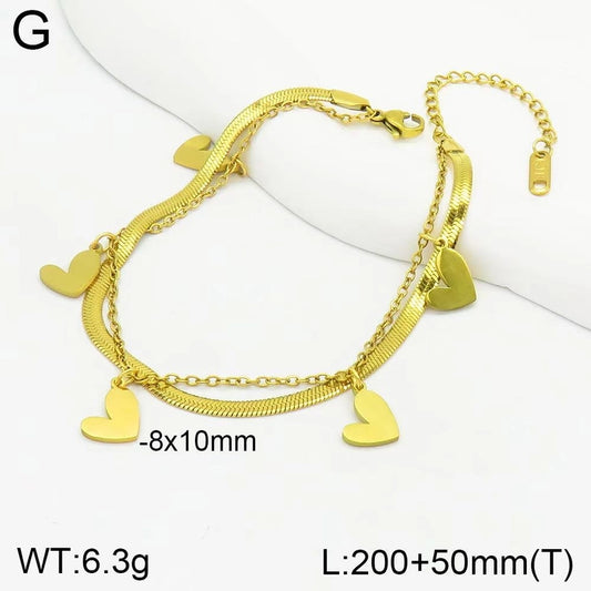 Foglie a forma di cuore Bracciale farfalla [304 in acciaio inossidabile 18k oro placcato]