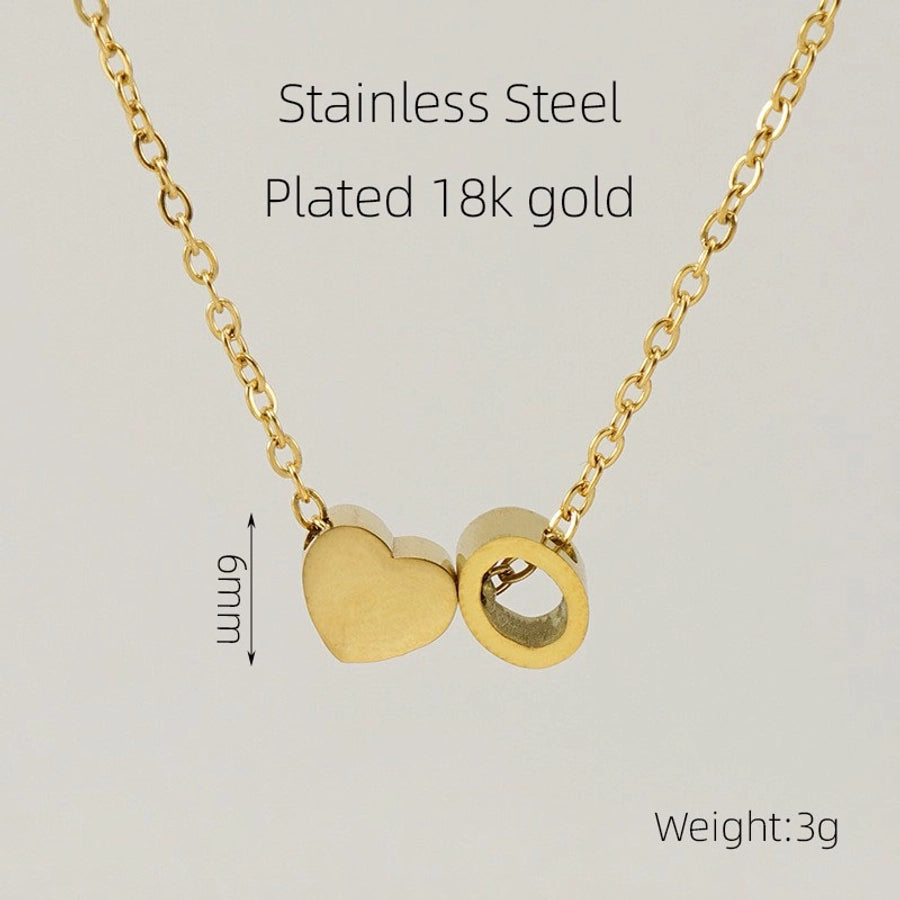 Letter Heart Shape Pendant Necklace [304 Stainless Steel,18K Gold Plated]