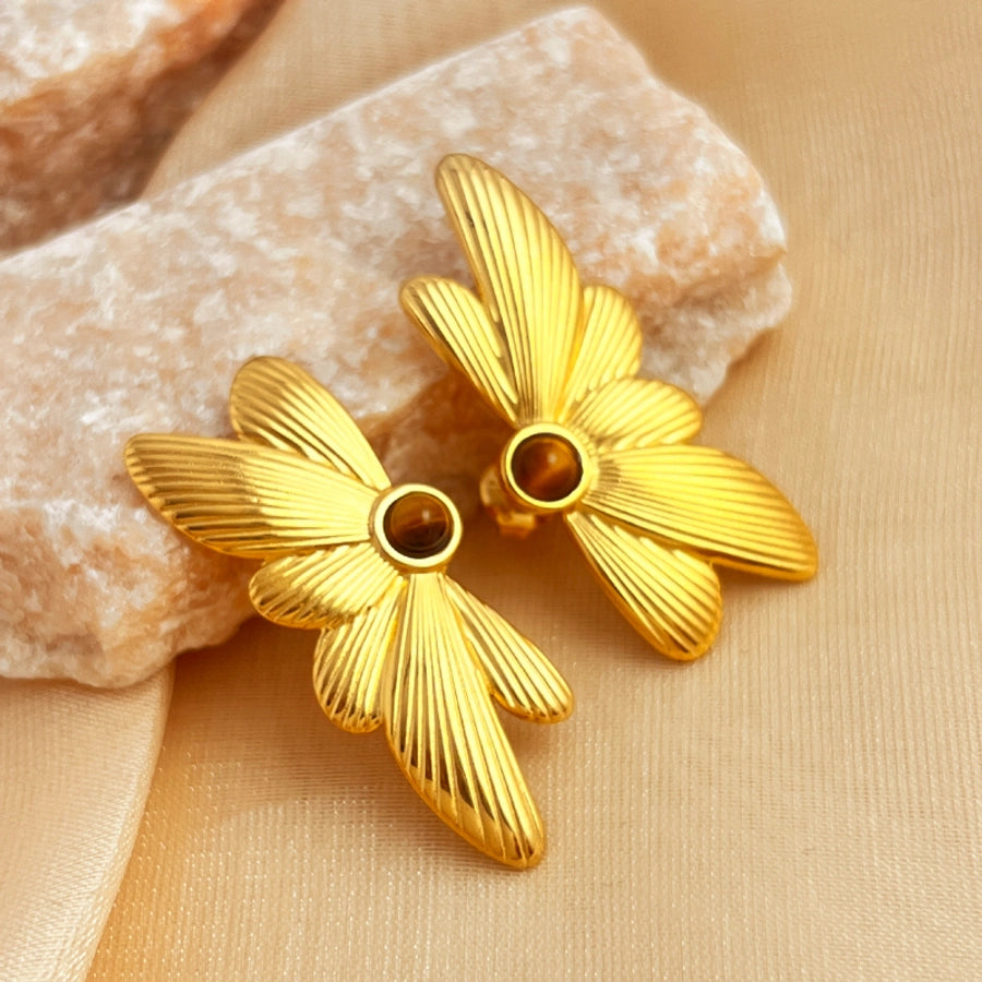 Butterfly Natural Stone Earrings [304 Stainless Steel,18K Gold Plated]