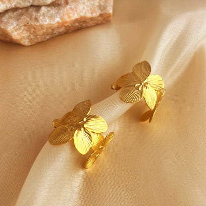 Flower Hoop Earrings [304 Stainless Steel,18K Gold Plated]