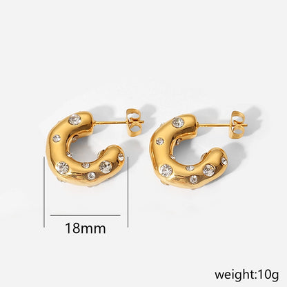 C Shape Zircon Ear Studs [304 Stainless Steel]