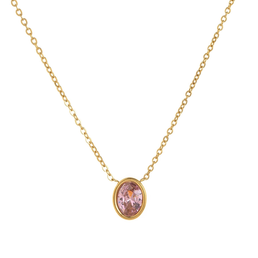 Oval Zircon Pendant Necklace [201,304 Stainless Steel ,18K Gold Plated]