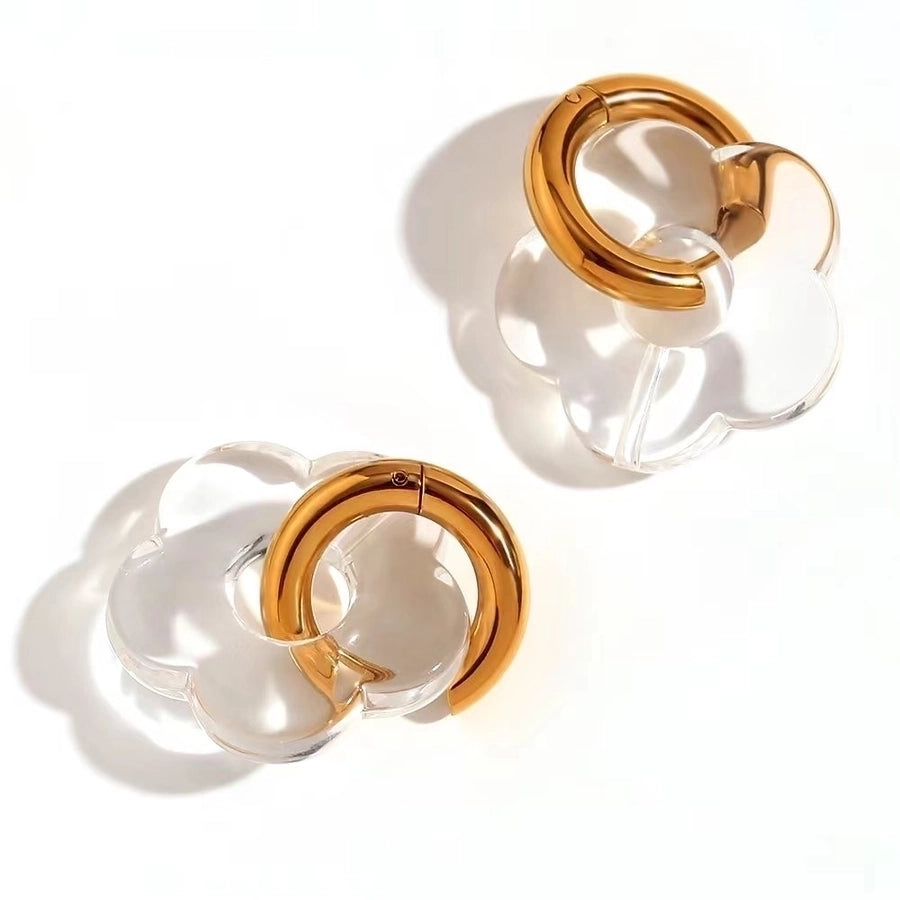 Acrylic Flower Hoop Drop Earrings [304 Stainless Steel,18K Gold Plated]