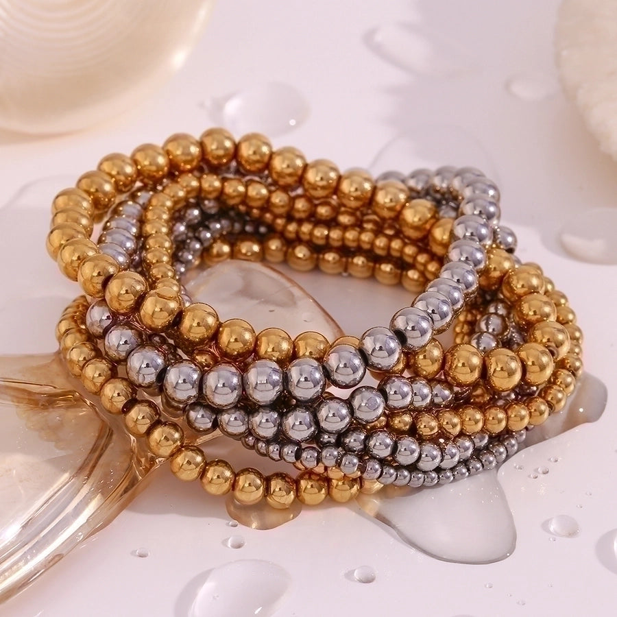 Elastic Beads Band Bracelet [304 Stainless Steel, 18K Gold Plated]