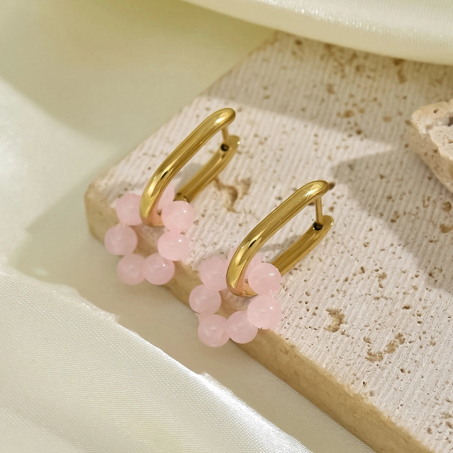 Flower Beaded Earrings [304 Stainless Steel,14K Gold Plated]