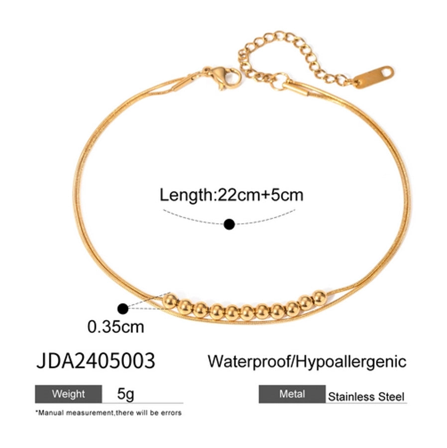 Round beads Anklet [304 Stainless Steel, 18K Gold Plated]