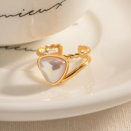 Triangle Pearl Open Ring [304 en acier inoxydable]