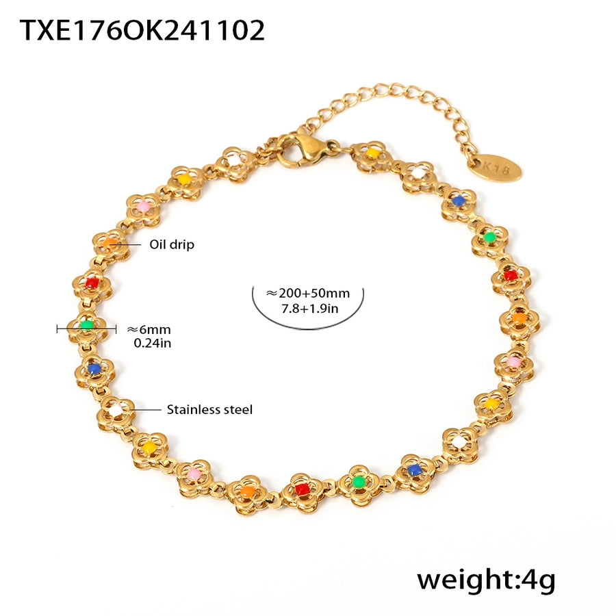 Enamel Colored Flower Bracelet/Anklet/Necklace [304 Stainless Steel, 18K Gold Plated]