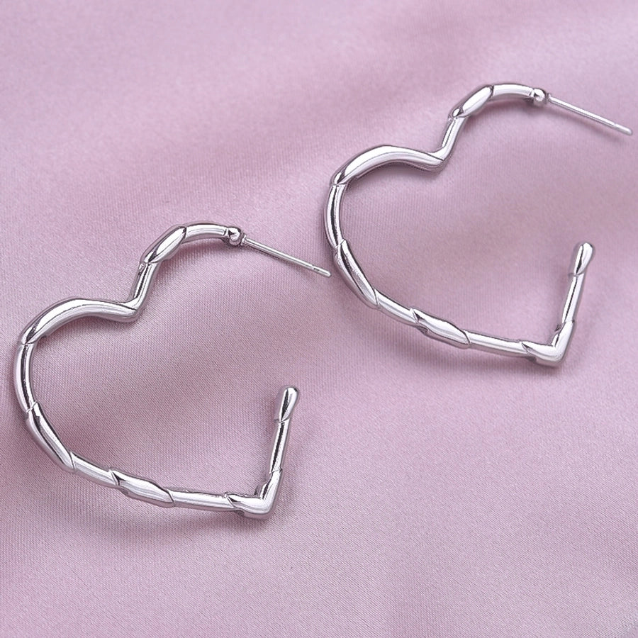 Hollow Heart Shape Hoop Earrings [304 Stainless Steel]