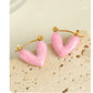 Heart Shape Polishing Enamel Earrings [304 Stainless Steel,18K Gold Plated]