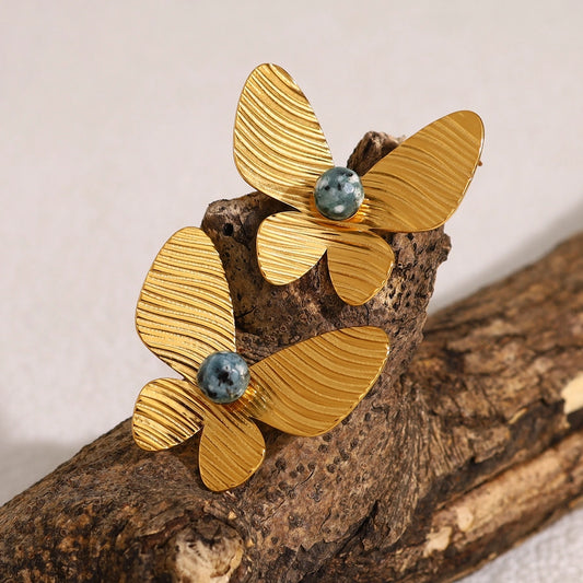 Butterfly Natural Stone oorbellen [304 roestvrij staal, 18K vergulde goud]