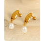 Freshwater Pearl Oval Drop Earrings [304 Stainless Steel,18K Gold Plated]