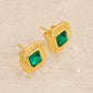 Square Green Glass Stone Earrings [304 Stainless Steel,18K Gold Plated]