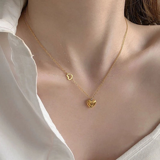 Collana a doppia cuore [acciaio inossidabile 304, oro 18K placcato]