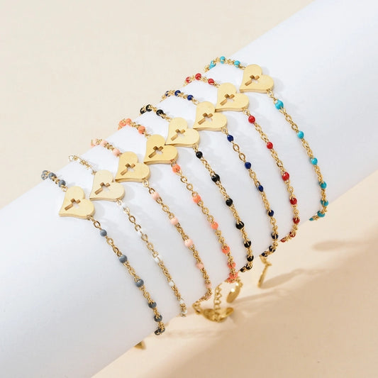 Cross Heart Enamel Bracelet [Stainless Steel]