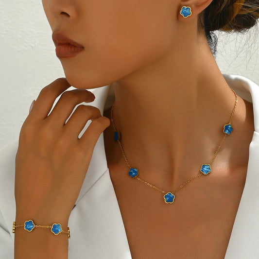 Flower Acrylic Jewelry Set [Stainless Steel, 18K Gold Plated]