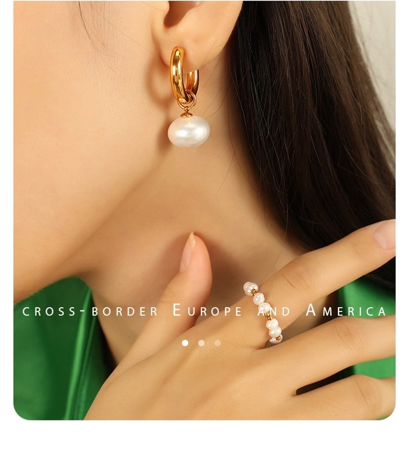 Pearl  Circle Drop Earrings [304 Stainless Steel,18K Gold Plated]