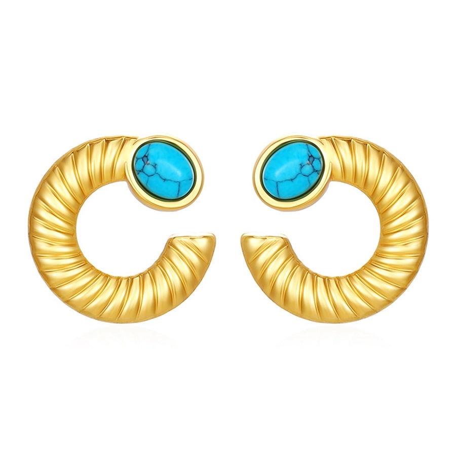 Turquoise Earrings [304 Stainless Steel, 18K Gold Plated]