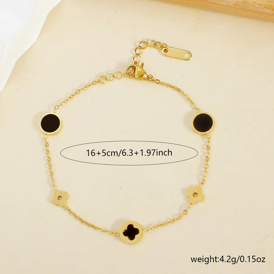 Four Leaf Clover Round Bracelet [304 Stainless Steel, 18K Gold Plated]