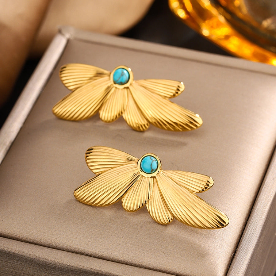 Wings Agate Turquoise Earrings [304 Stainless Steel,18K Gold Plated]