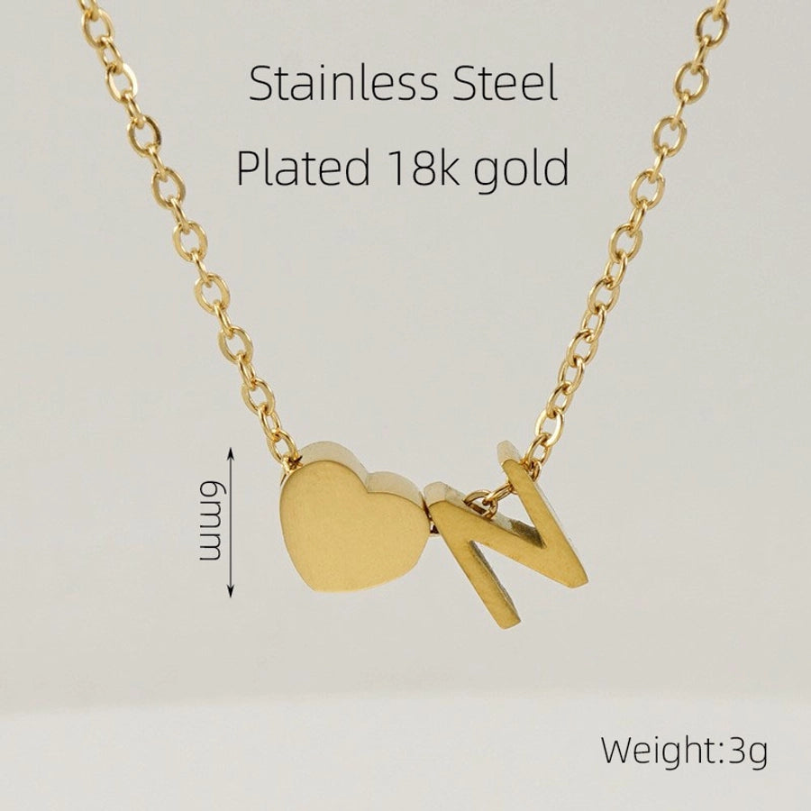 Letter Heart Shape Pendant Necklace [304 Stainless Steel,18K Gold Plated]