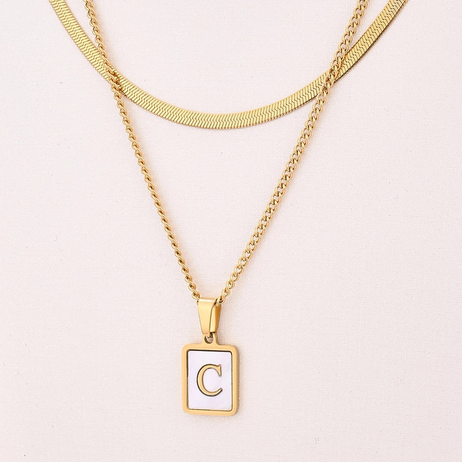 Letter RectanglePendant Necklace[304 Stainless Steel, 18K Gold Plated]