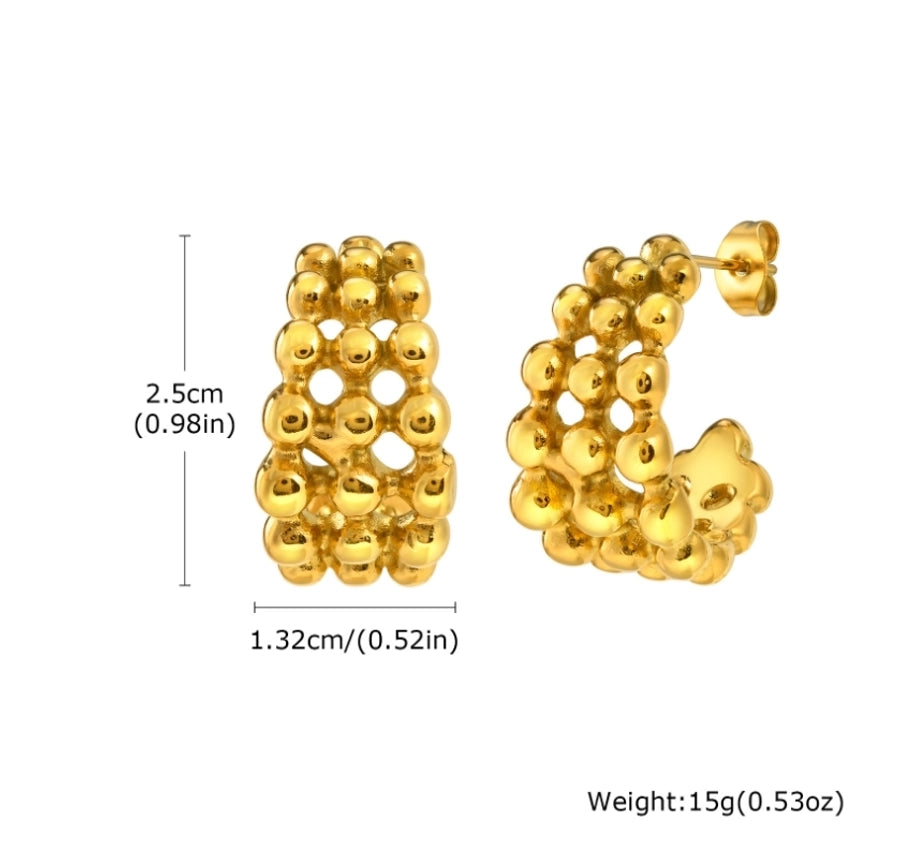 Round Ball Hoop Earrings [304 Stainless Steel,18K Gold Plated]