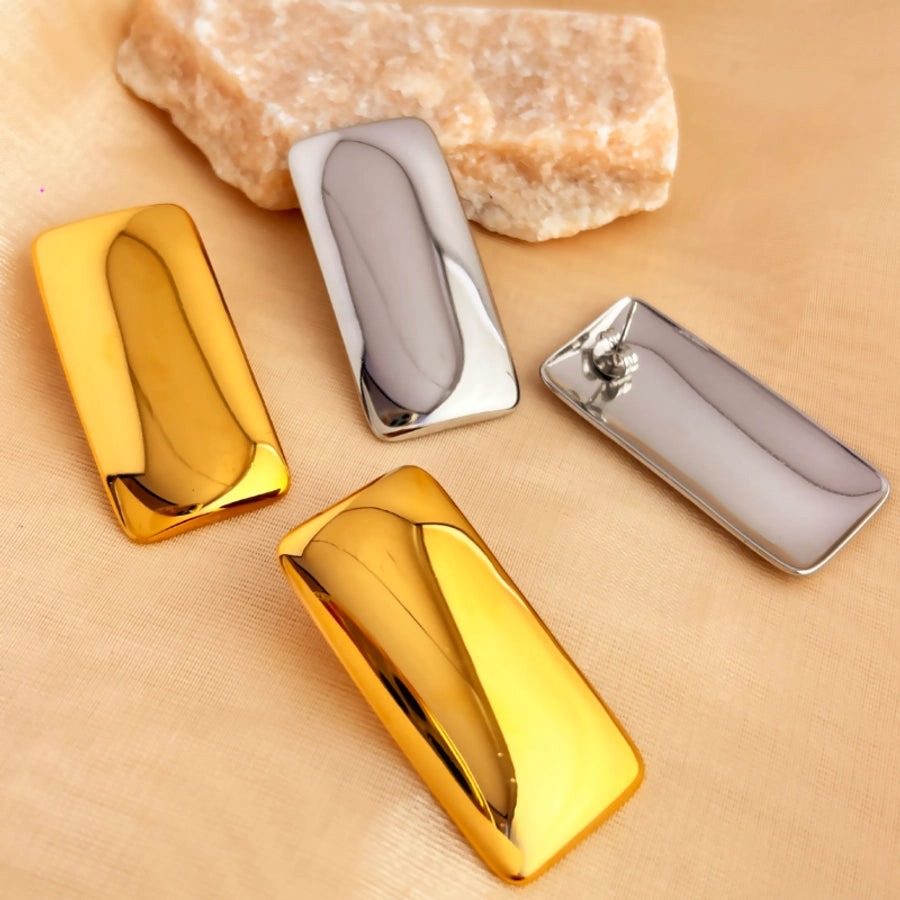 Shiny Rectangle Earrings [201 Stainless Steel,18K Gold Plated]