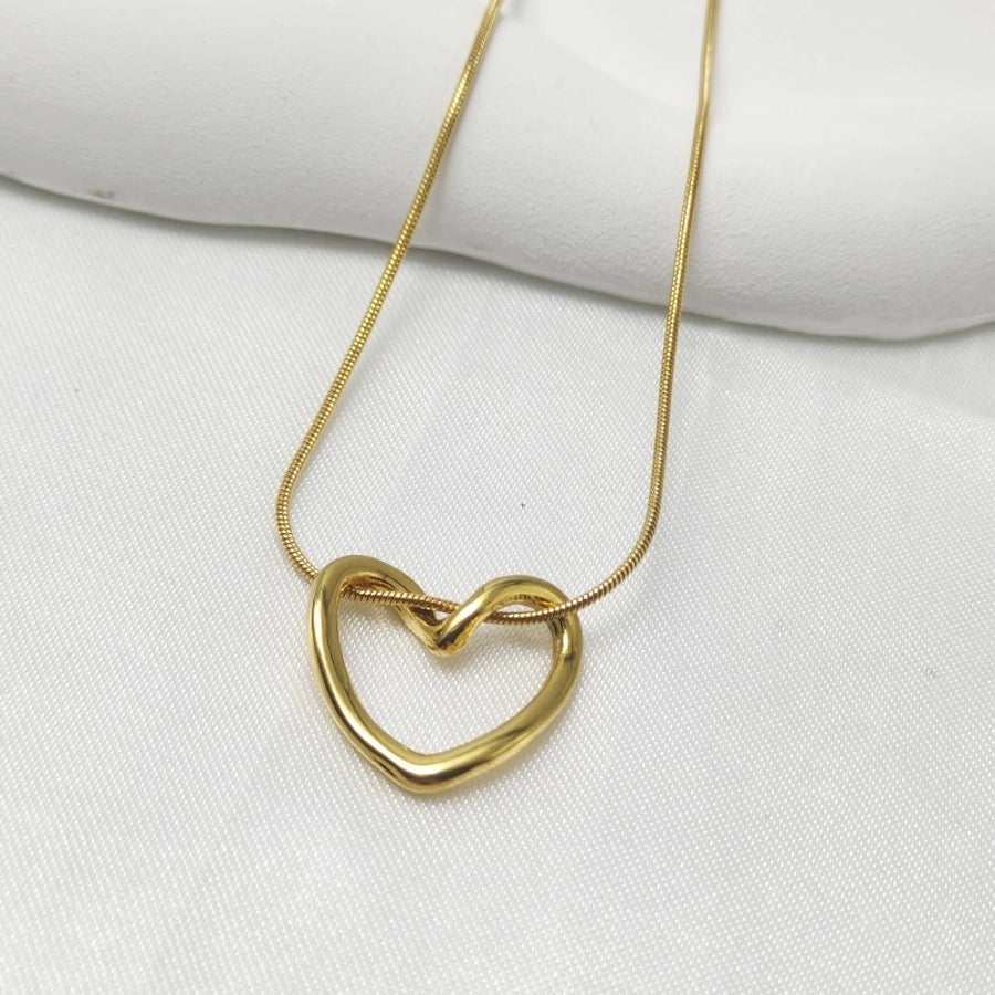 Hollow Heart Necklace [304 Stainless Steel,18K Gold Plated]