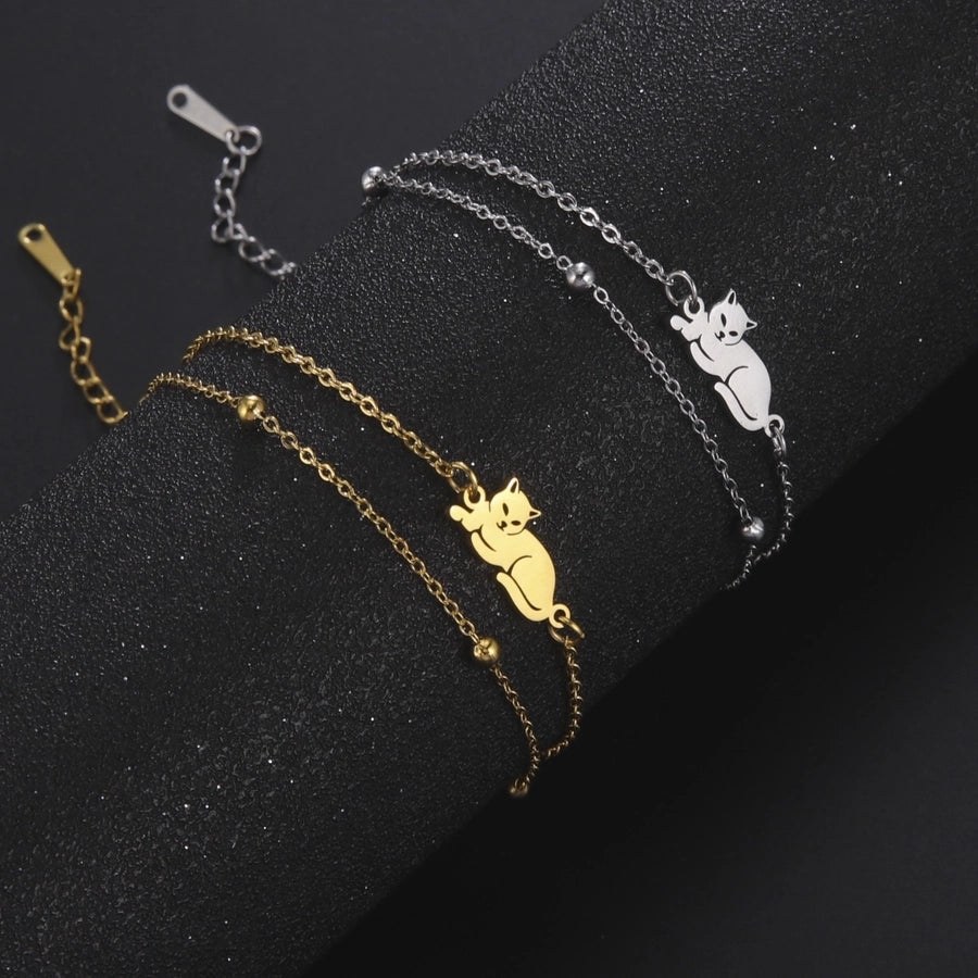 Cat Double Chain Bracelet [Stainless Steel]