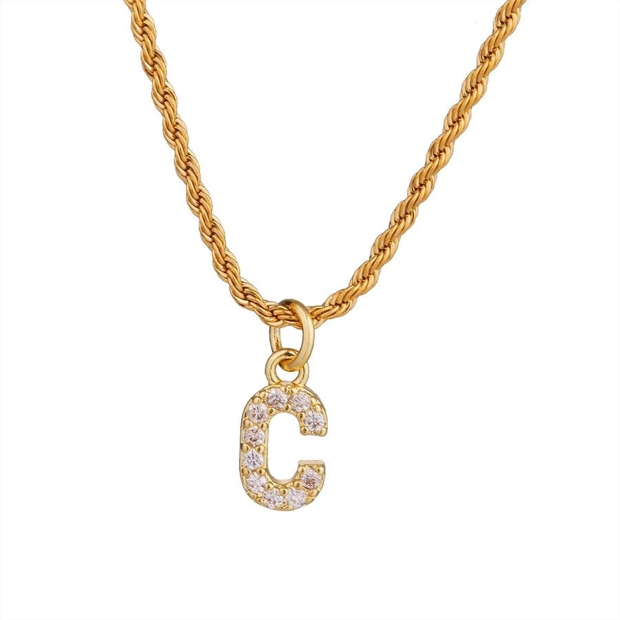 Shiny Letter Pendant Necklace [304 Stainless Steel]