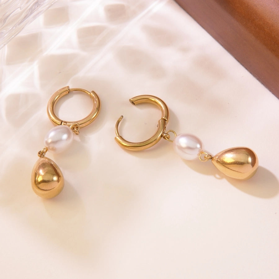 Pearl Teardrop Drop Earrings [304 Stainless Steel,18K Gold Plated]