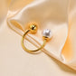 Single Pearl Single Bead Open Ring [304 Stainless Steel 18K Gold Plated]