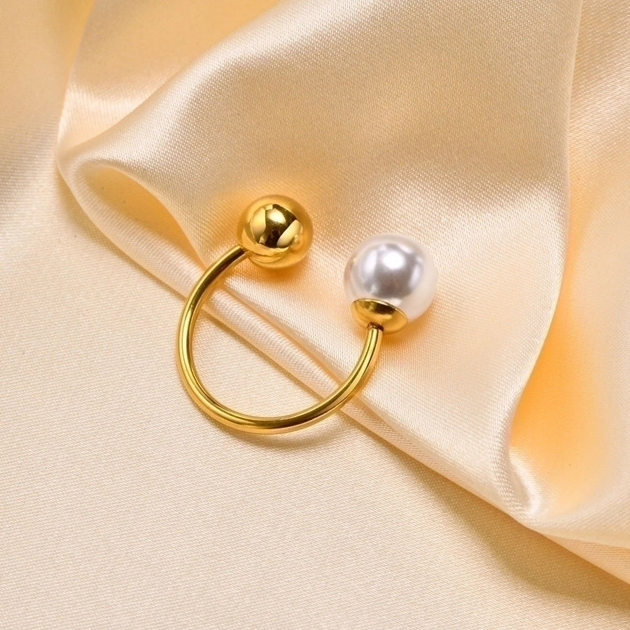 Enkele Pearl Single Bead Open Ring [304 Roestvrij staal 18K GOUD VERPLICHT]