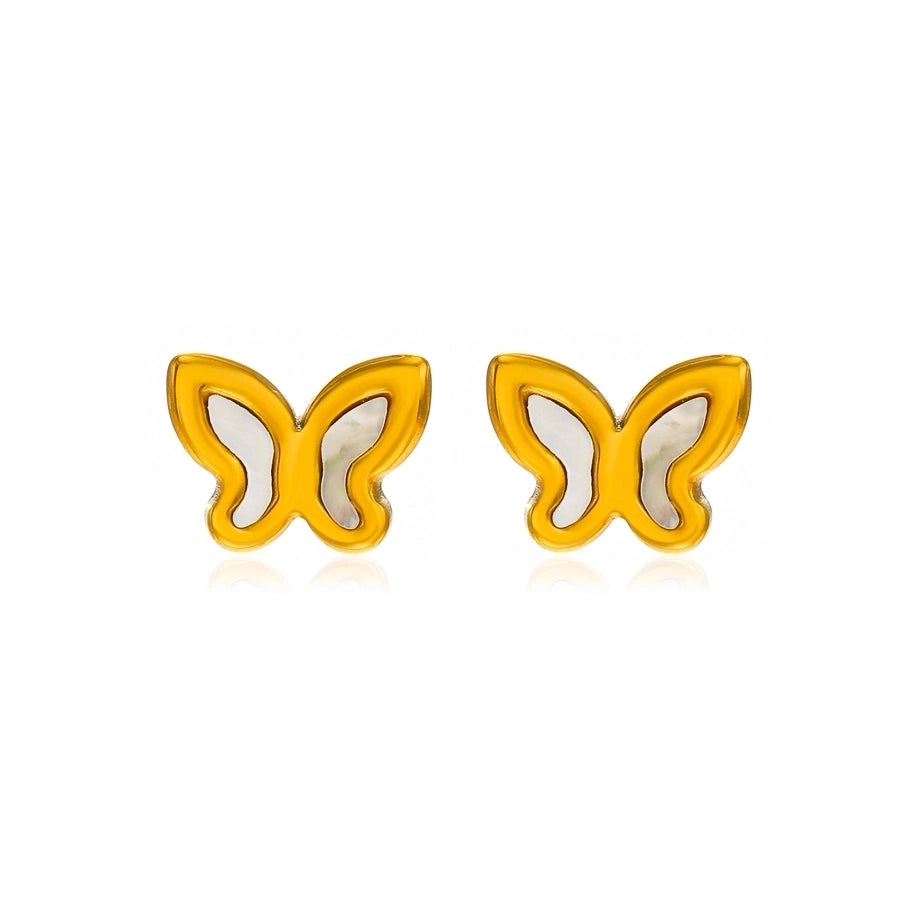 White Butterfly Shell Earrings/Necklace [304 Stainless Steel,18K Gold Plated]